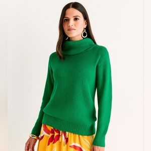 LOFT Solid Bright Green Soft Chunky Turtleneck Sweater